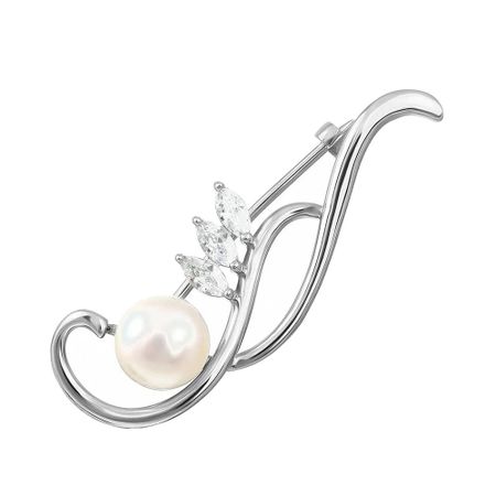 Брошь-булавка из серебра с жемчугом с фианитами 2790₽