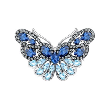 Серебряная брошь Бабочка с сапфирами и фианитами 4190₽