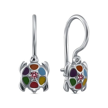 Серебряные детские серьги Черепаха с эмалью и фианитами с родированием 1290₽