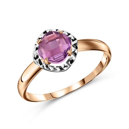 Золотое кольцо с аметистом и алмазной гранью с родированием 32990₽