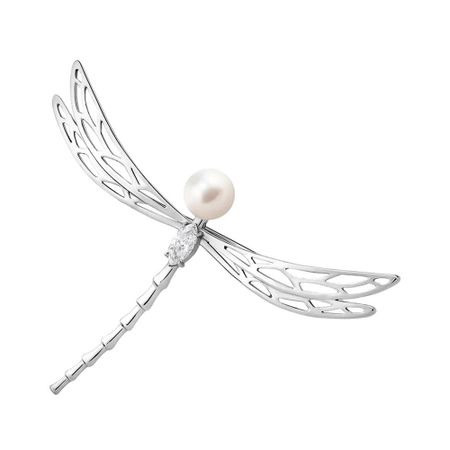 Серебряная брошь с жемчугом и фианитом с родированием 2300₽