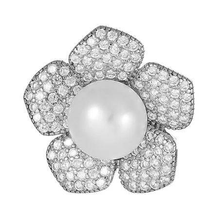 Брошь Цветок из серебра с жемчугом и фианитами 2490₽
