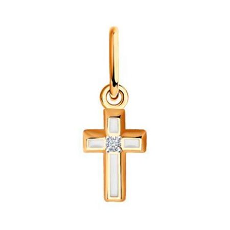 Золотая подвеска Крест с бриллиантом и эмалью с родированием 11990₽