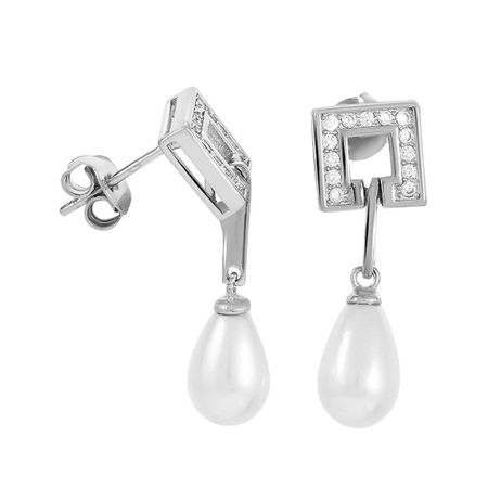 Серьги-пусеты из серебра с жемчугом и фианитами 1790₽