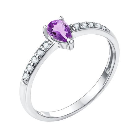 Серебряное кольцо с аметистом и фианитами с родированием 990₽