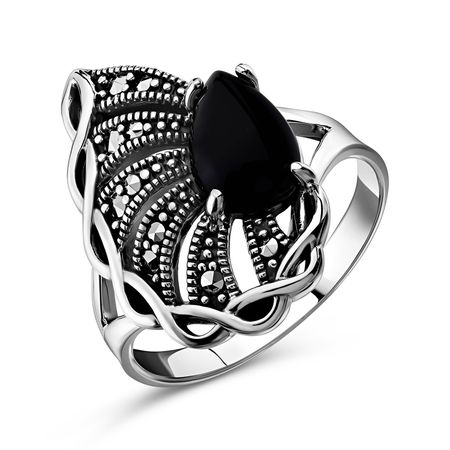Серебряное кольцо с ониксом и марказитами с чернением 3240₽