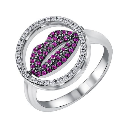 Серебряное двухстороннее кольцо с рубинами и фианитами с родированием 3610₽
