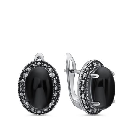 Серебряные серьги с марказитами и ониксами 5410₽