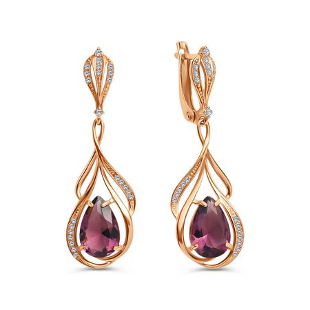 Серебряные серьги с кварцем и фианитами с позолотой 3020₽