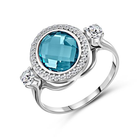 Серебряное кольцо с топазом и фианитами с родированием 890₽