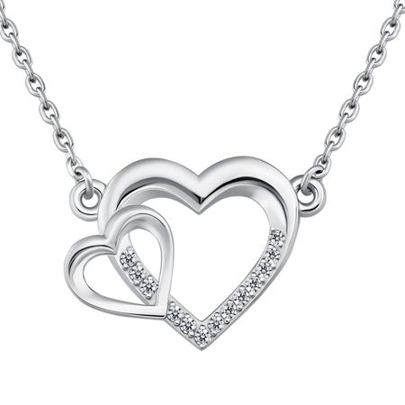 Серебряное колье Сердце с фианитами и родированием 910₽