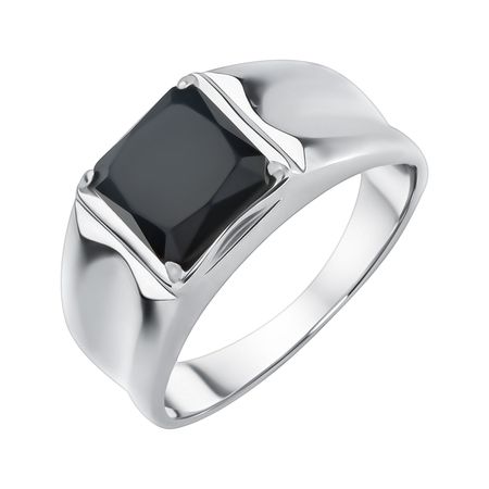 Серебряное кольцо с ониксом и родированием 3590₽