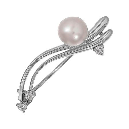 Брошь из серебра с жемчугом и фианитами 1790₽