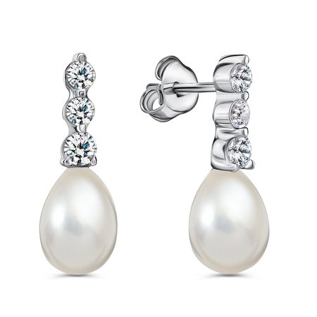 Серебряные серьги с жемчугом и фианитами 1790₽