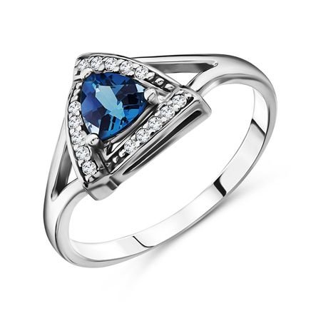 Серебряное кольцо с London топазом и фианитами с родированием 990₽