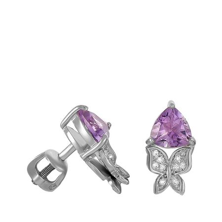 Серьги-пусеты из серебра с аметистами и фианитами 1690₽