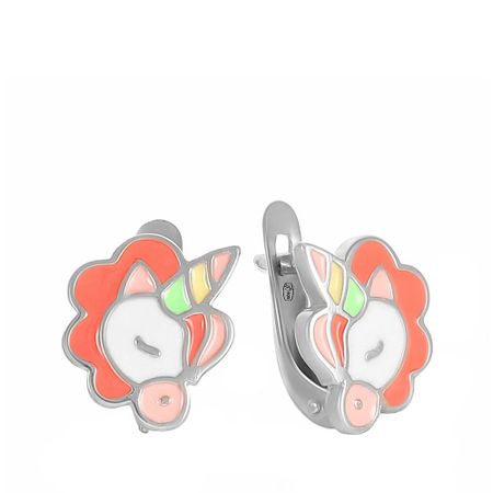 Серебряные детские серьги Единорог с эмалью 1490₽