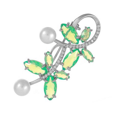 Серебряная брошь с жемчугом и лунным камнем с фианитами 5000₽
