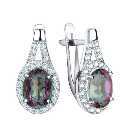 Серебряные серьги с кварцем и фианитами с родированием 2790₽