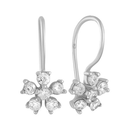 Серебряные детские серьги Цветок с фианитами и родированием 890₽