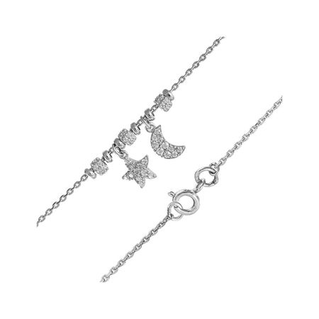 Серебряный браслет на ногу Звезда и Месяц с фианитами и родированием 1200₽