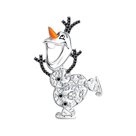 Серебряная брошь Снеговик с эмалью и фианитами с родированием 1490₽