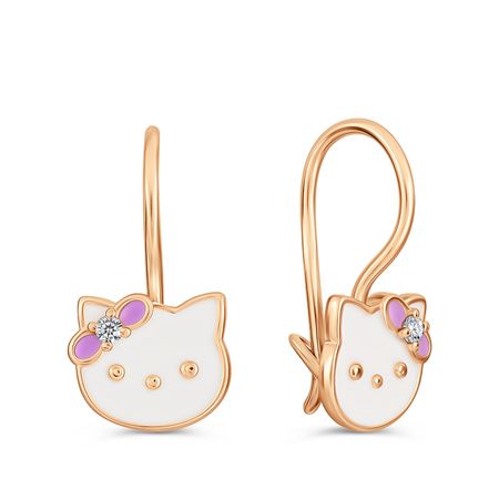 Серебряные детские серьги Кошка с эмалью и фианитами 1190₽