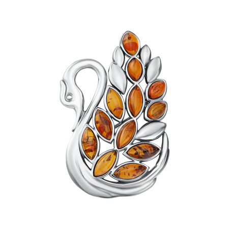 Серебряная брошь с янтарем и платинированием 1990₽