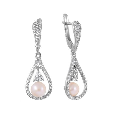 Серьги из серебра с жемчугом и фианитами 2990₽