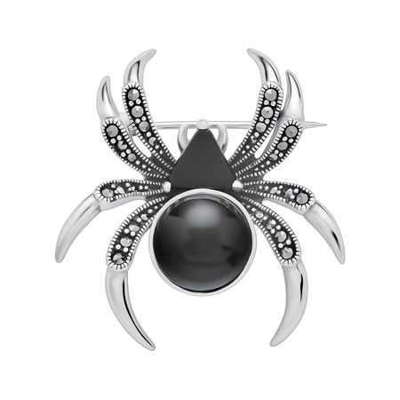 Серебряная брошь с марказитами и ониксом с чернением 8990₽