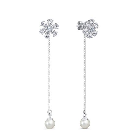 Серебряные серьги с жемчугом и фианитами 990₽