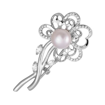 Брошь из серебра с жемчугом и фианитами 3990₽