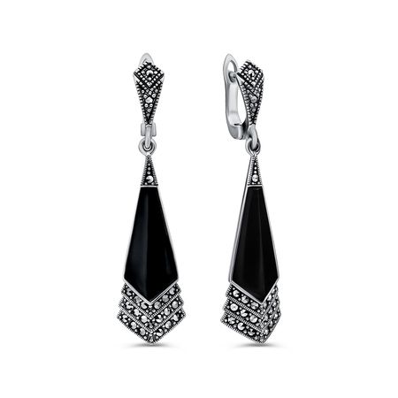 Серебряные серьги с ониксом и марказитами 4080₽