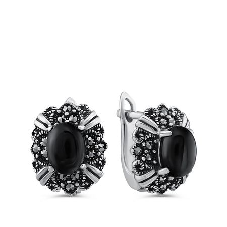 Серебряные серьги с ониксом и марказитами 4990₽