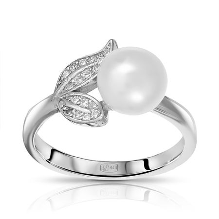 Кольцо из серебра с жемчугом и фианитами 1490₽