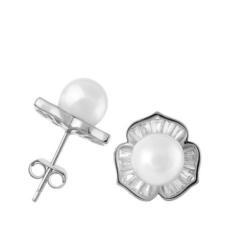 Серьги-пусеты из серебра с жемчугом и фианитами 2000₽