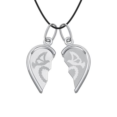 Серебряная парная подвеска Сердце с родированием 600₽