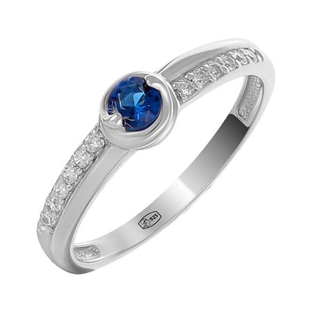 Серебряное кольцо с сапфиром и фианитами 490₽