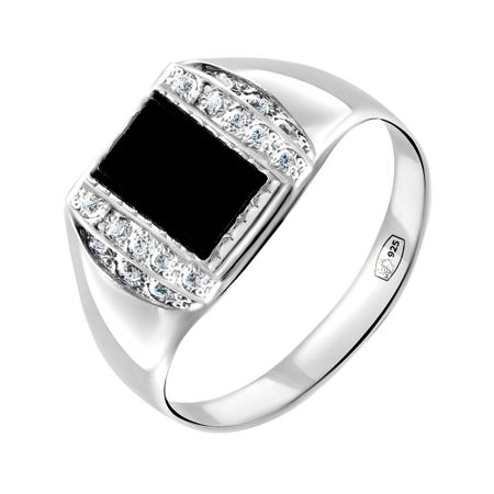 Кольцо-печатка из серебра с ониксом и фианитами 4990₽