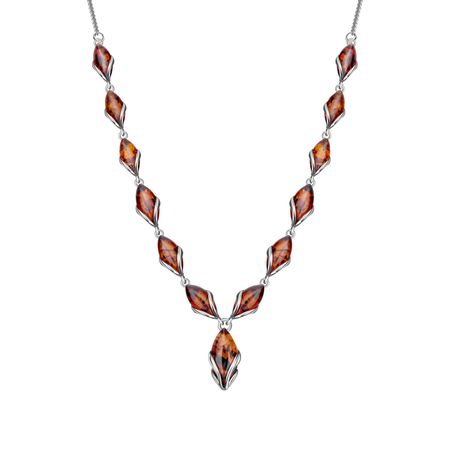 Серебряное колье с янтарем и платинированием 5390₽