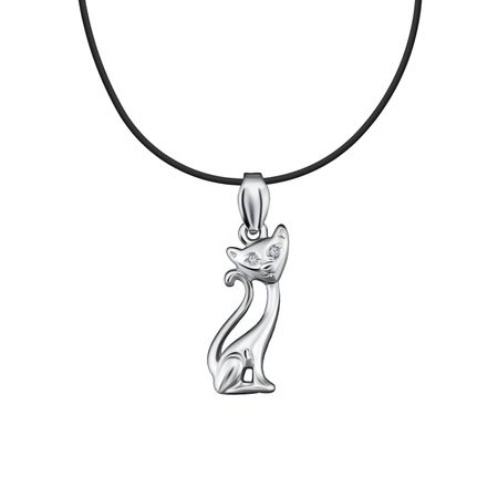 Серебряная подвеска Кошка с фианитами и родированием 249₽