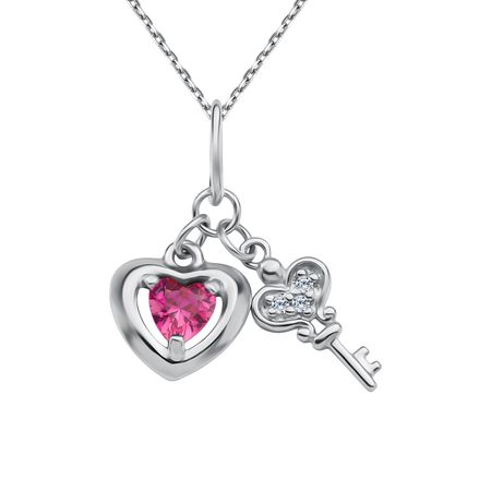 Серебряная подвеска Сердце и ключ с фианитами и родированием 890₽