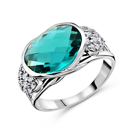 Серебряное кольцо с турмалином и фианитами с родированием 2390₽