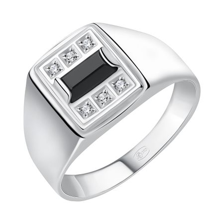 Серебряная печатка с ониксом и фианитами с родированием 1990₽
