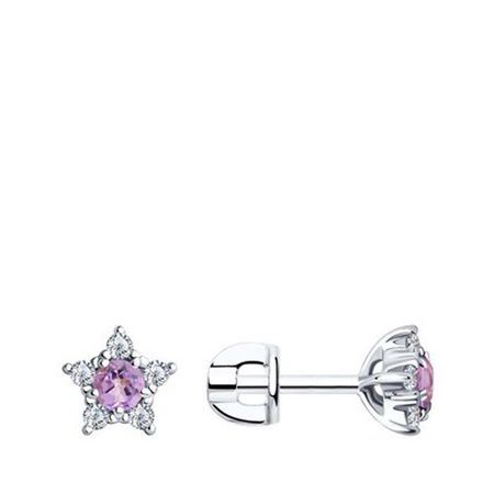 Серебряные серьги Звезда с аметистами и фианитами с родированием 1390₽