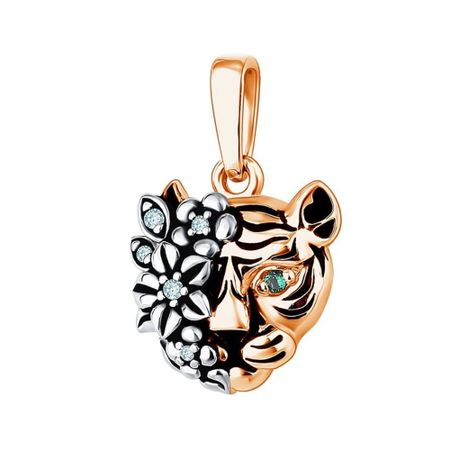 Серебряная подвеска Тигр с фианитами и позолотой с чернением 470₽