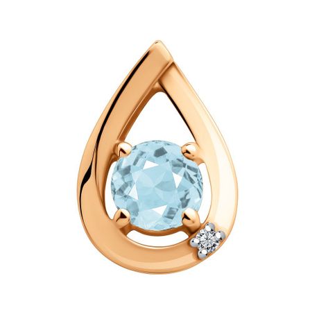 Золотая подвеска с топазом Sky и бриллиантом с родированием 8490₽