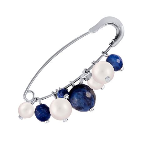 Брошь-булавка из серебра с содалитами и жемчугом 3740₽