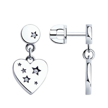 Серебряные серьги Сердце с фианитами и чернением 1990₽