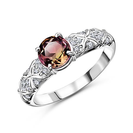 Серебряное кольцо с ювелирным стеклом и фианитами с родированием 890₽